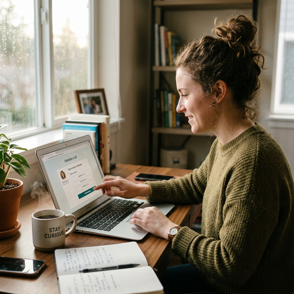 Woman scheduling a support call