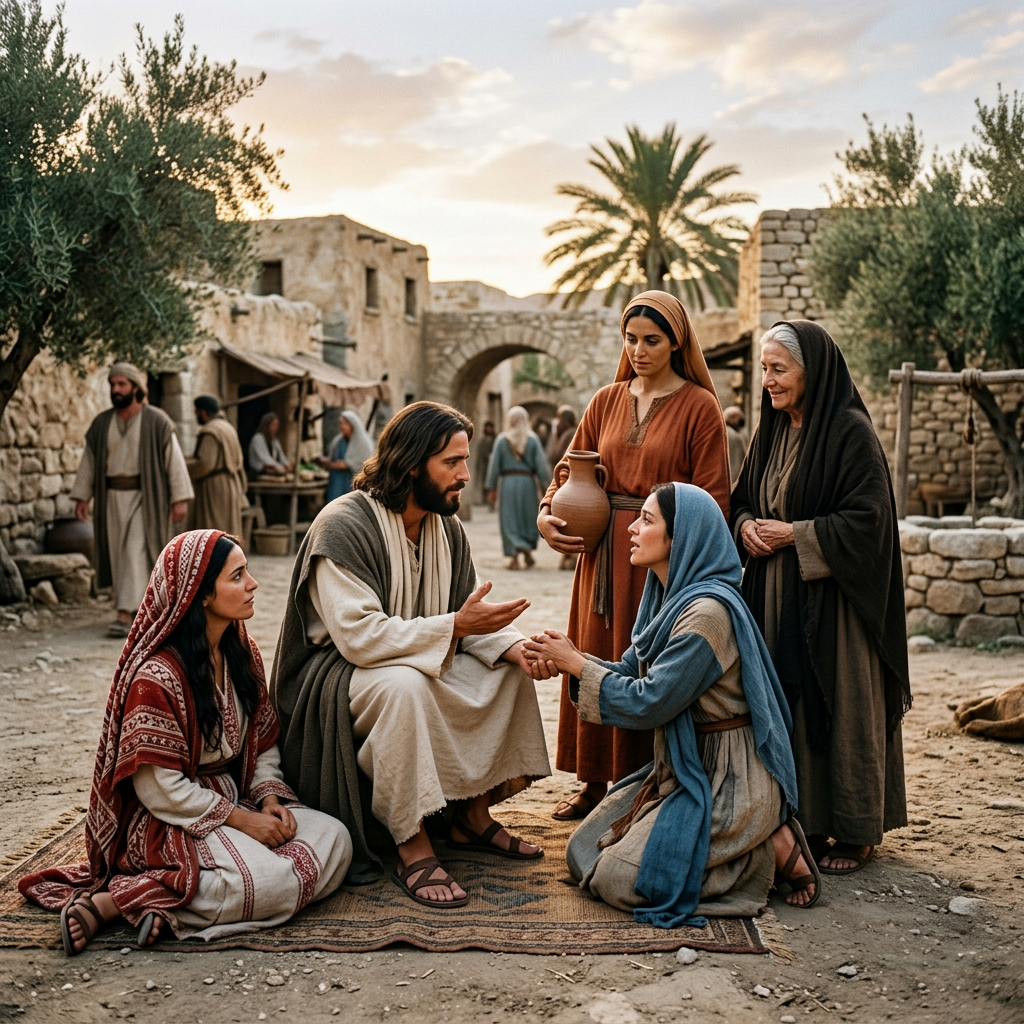 Jesus interacting compassionately with women